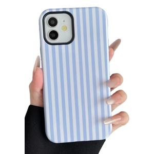 Longlayss Compatible with iPhone 12/12 Pro Case Cute Aesthetic Striped Phone Case for Women Girl Shockproof Slim TPU and Hard PC Protective Cover (Light Blue)