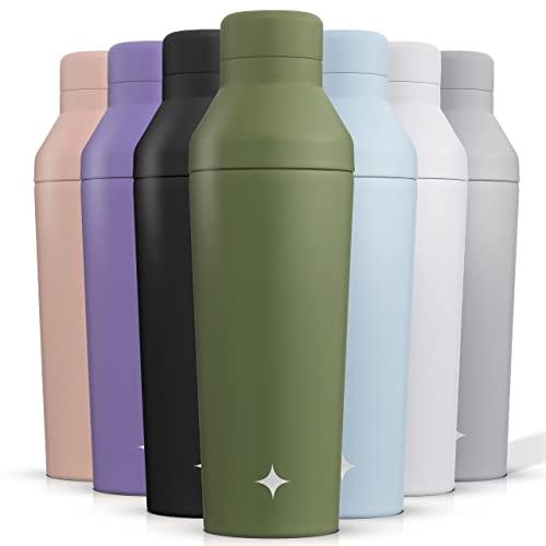 JoyJolt Triple Insulated Cocktail/Protein Shaker Bottle. 20oz Shaker Cup with Measure Lid and Jigger Cap. 12hr Ice Cold Bottle for Protein Mixes, Shake or Smoothie, Metal Mixer