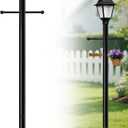 80 Inch Direct Burial Outdoor Lamp Post, 3" Diameter Black Heavy-Duty Galvanized Steel with 16" Cross Arm & Decorative Balls, Bottom Wiring Hole, Weatherproof for Driveway, Front Yard, Pathway