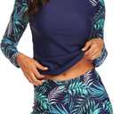 Daci Women Two Piece Rash Guard Long Sleeve Swimsuits UV UPF 50+ Swim Shirt Bathing Suit with Boyshort Bottom (Medium, Blue)