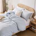Yibeizi Light Blue 100% Washed Cotton Linen Like Duvet Cover Set Full Size, 3 Pieces, 1 Duvet Cover 80x90 Inches and 2 Pillow Shams, Soft Breathable Comforter Covers Zipper Closure
