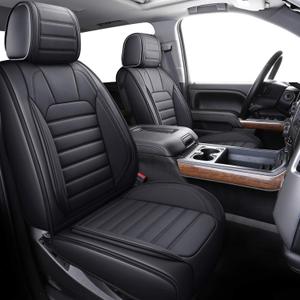 YIERTAI for Chevy Chevrolet Silverado GMC Sierra Car Seat Covers Fit 2007-2023 2024 2025 2026 1500/2500/3500HD Truck Waterproof Leather Crew Double Extended Cab Covers(5 PCS Full Set/Black)