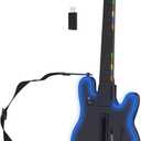 JJDWIN Wireless Guitar Hero Controller for PS4/PS3/PC, Rock Band & Clone Hero Games with RGB Light, Fortnite Festival with Strap & Wireless Dongle,Black