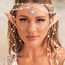 Aukmla Star Boho Head Chain with Fairy Elf Ear Pearl Tassel Headpiece Hair Chains Jewelry Halloween Costume Festival Headband Hair Accessories for Women and Girls