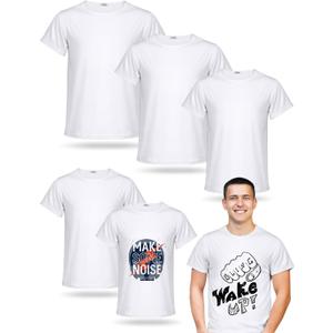 JenPen 5 Pcs Unisex Sublimation Shirts Bulk Blank Polyester T Shirt White Crew Neck Short Sleeve for Women Men Adult Kid (X-Large)