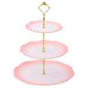 DUJUST Luxury Larger 3-Tier Cupcake Stand Tower, British Style Porcelain Serving Tray with Golden Trim, Food Grade Dessert Display Stand for Tea Party & Home Décor - 45% Gradient Pink Larger Plates
