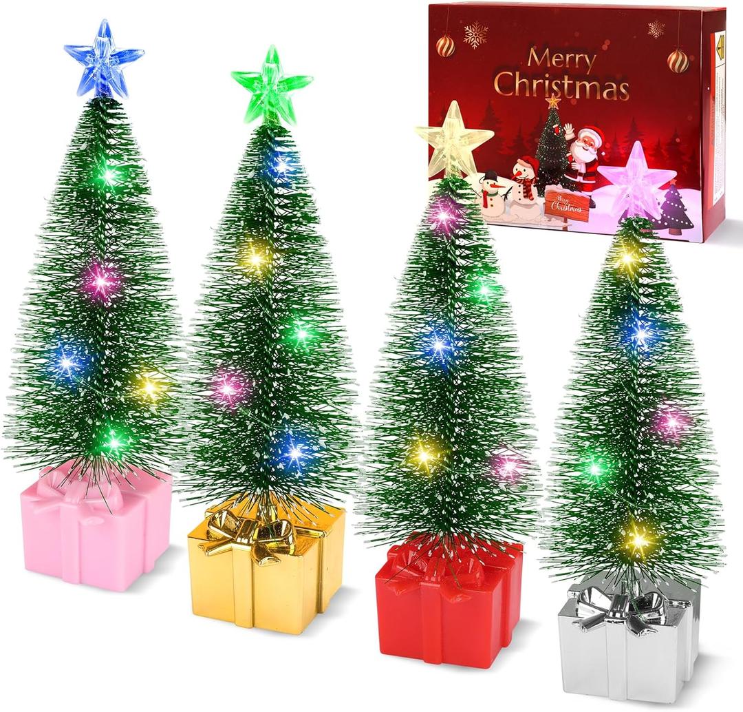 Mini Christmas Tree with Lights, 4 Pack Tabletop Christmas Tree with Lights for Christmas Decorations Indoor Xmas Holiday Party, Christmas Centerpieces for Tables New Year Decoration
