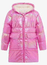 Cutemile 5-12 Years Girls Winter Long Fleece Coat Parka Metallic Puffer Jacket Outwear with Hooded
