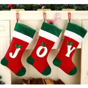 3 Pack Christmas Stocking Red Xmas Stocking, 18 Large Joy Chrsitmas Socks- Xmas Stocking for Holiday and Family Stocking for Fireplace Party Decoration (Red and Green Joy)
