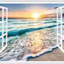 FLFK Fake Window Wall Sticker - Sunset Beach Faux Window Wall Mural for Wall Decor, Stick and Peel Wall Decals,80"x60",Set of 5 Sheets