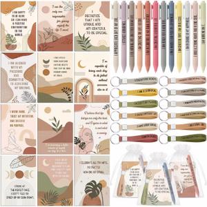 Mooliwe Positive Affirmation Gift Set Gratitude Notebooks with Pens Keychains Small Bags Motivational Party Favors for Adult Women Coworkers Employee Group(12 Set,Groovy)