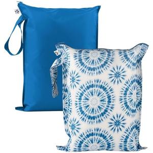 Tiny Twinkle Mess Proof Wet Bags | 2-Pack Reusable Waterproof Wet Bags for Swimsuits | Baby Clothes | Travel & Diaper Bag (Blue Tie Dye)