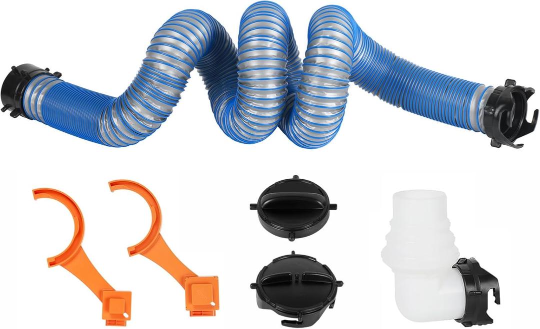 10FT RV Sewer Hose, Extreme Heavy Duty TPE Material for Abrasion Resistance and Crush Protection, Camper Sewer Hose Kit with Pre-Attached Bayonet Fittings, 4-in-1 Adapter Elbow and Wrench