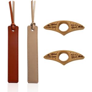 Book Marks Set - Wooden Page Holder for One-Handed Reading & Leather Bookmark, Gifts for Book Lovers (4 Pcs: 2 Wood + 2 Leather)