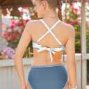 HOZIY Teen Girl Swimsuit Kids Blue Stripe Bikini Sets Two Piece Tween Whip Stitch Crisscross Tie Back Juniors Swimwear Bathing Suit Size 9-10