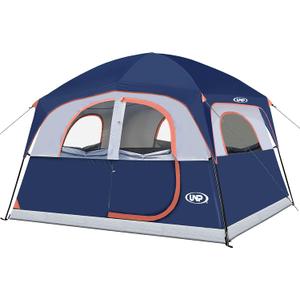 UNP Tents 6 Person Waterproof Windproof Easy Setup, Double Layer Family Camping Tent with 1 Mesh Door & 5 Large Mesh Windows -10'X9'X78in(H), Navy Blue