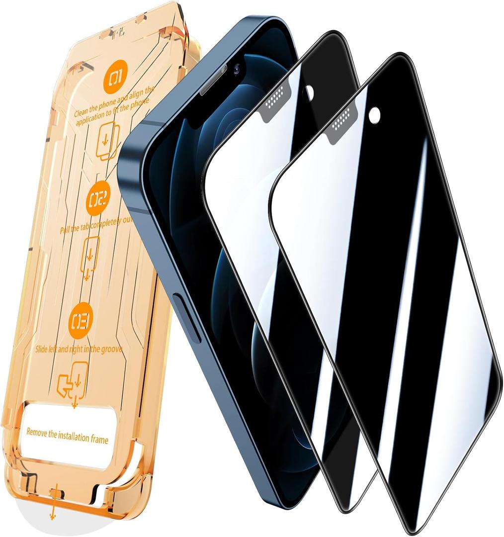 2-Pack [Auto Alignment Kit] Privacy Screen Protector for iPhone 12 Pro Max Screen Protector,Tempered Glass,28Anti-Spy Auto Dust Removal,Anti Scratch,Anti Fingerprint,Case Friendly