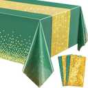 Tablecloth and Sequin Table Runner Set Polka Dots Confetti Table Cover Dining Plastic Table Cloths Glitter Decorations for Birthday Wedding Anniversary Party Supplies (Green, Gold,4 Pcs)