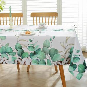 SASTYBALE Spring Summer Tablecloth for Rectangle Tables, Spillproof Table Cloth with Printed Eucalyptus Leaves, Washable Floral Table Cover for Picnic Party Dinner Decor (Rectangle, 52" x70")