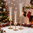 Rose Gold Taper Candle Holder Set, 3pcs Glass Hurricane Tall Candlestick Holders, Vintage Candelabra, Premium Gift Set for Home Decor Aesthetic, Birthday Parties, Weddings & Christmas Decorations