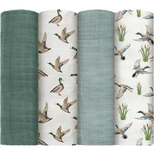 Oudain 4 Pcs Mallard Duck Muslin Swaddle Blankets Mallard Duck Crib Bedding Set Baby Blanket for Boys Girls 47 x 43 Inches Baby Blanket Neutral Swaddle Wrap 70% Rayon and 30% Cotton for Unisex Newborn