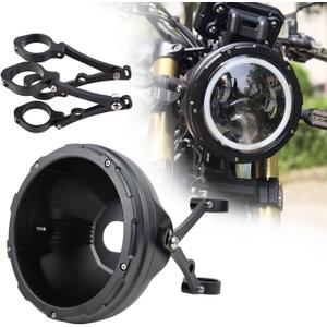 7inch CNC Motorcycle Headlight Housing Bucket with CNC Side Mounting Bracket 51-54MM Fork Tube Holder Clamps for Motorcycle