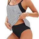 ZAFUL Two Piece Tankini Swimsuit for Women High Waisted Tummy Control Bathing Suit Double Up Tankini Set M