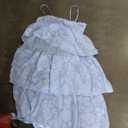 Jacquard Floral Tiered Bridesmaid Dresses Long for Women Spaghetti Straps Prom Dress A Line Formal Evening Gowns, Size L