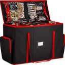 ZOBER All in One Christmas Ornament Storage Box & Decoration Container - Easy Access Removable Trays, Keeps 73 Ornaments - Adjustable Extent Area for Figurines and Pockets for Decoration - Black