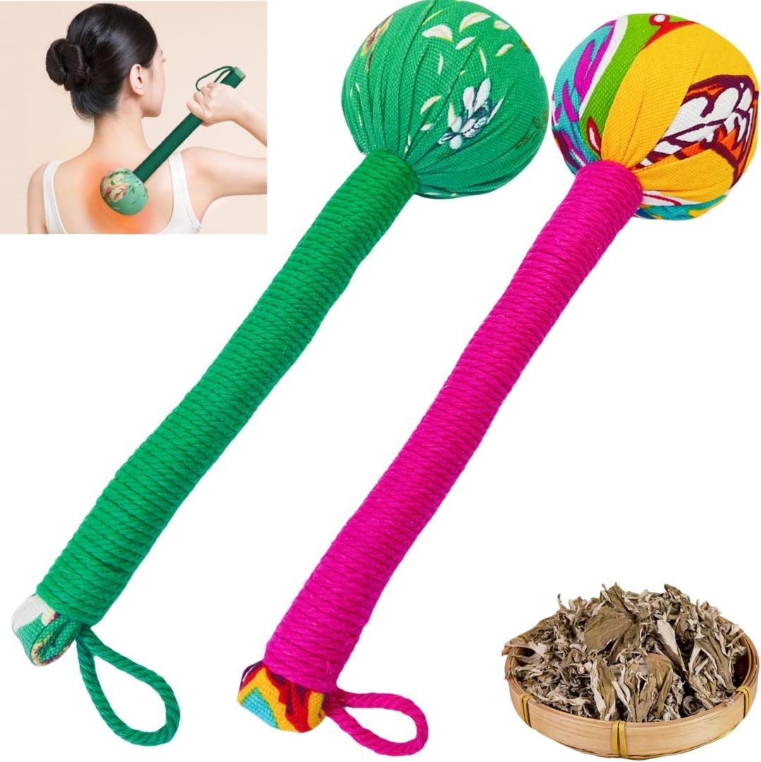 2PCS Long Size Manual Lymphatic Drainage Massage Hammer for Body, Back Massage Hammer Taichi,Wormwood Massage Hammer Sticks Muscle Relaxation 2PCS (Red/Green)