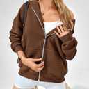 BTFBM Zip Up Hoodie Women Long Sleeve Sweatshirts Fall Outfits 2025 Oversized Hoodies Casual Fashion Jackets (Brown, L)
