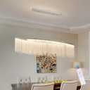 Aluminum Tassel Linear are Deco Rectangular Chandelier,LED Kitchen Chandeliers Over Table, Hanging Light Fixture for Dining Room with Remote Control L47