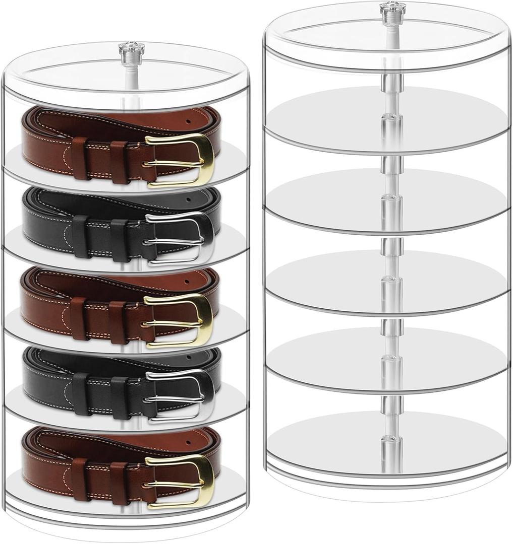 Dimeho 2 PCS Acrylic Belt Organizer 5-Layer Belt Display Stand Transparent Belts Storage Box Clear Jewelry Organizer Case for Closet Drawer Belts Ties Watches Rings Jewelry Bracelets Small Size
