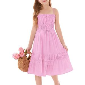 GRACE KARIN Girls Summer Dress Spaghetti Strap Square Neck Swing Dress 7Y