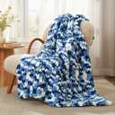 Amlie Home Chunky Knit Throw Blanket for Couch, Soft Chenille Handmade Crochet Throw Rope Knot Blanket for Couch, 50"x60", Space-Dyed Blue
