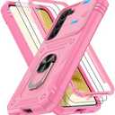 for Samsung Galaxy S22 Case with Slide Camera Cover & Screen Protector*2, 360 Rotating Ring Kickstand, Military Grade Protective Case for S22 Phone, Pink