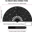 13" Large Folding Rave Fan with Holster, Clack Hand Fans Foldable for Line Dancing for Women Men Festival EDM Party Decoration, Glitter Black