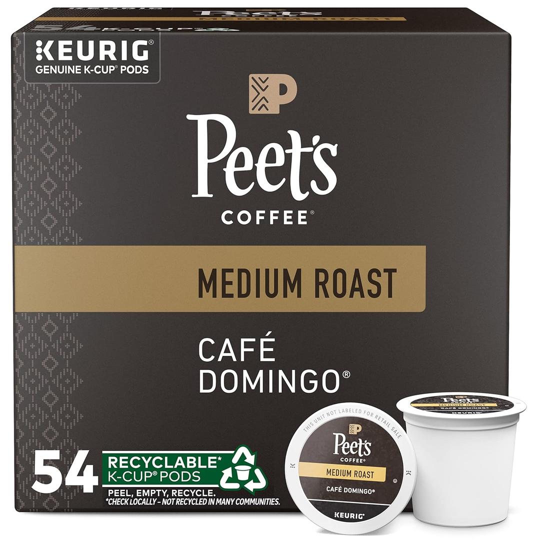 Peet's Coffee, Medium Roast Keurig K-Cup Pods - Caf Domingo 54 Count (1 Box of 54 Pods)