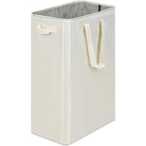 efluky Slim Laundry Hamper with Lid, Narrow Laundry Hamper with Removable Bags, Collapsible Dirty Clothes Basket with Handles for Bathroom, Bedroom & Laundry Room, 63L Beige  (Without Mesh Cover (16" x 9"))