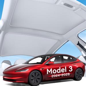 Upgrade Sunshade Roof for Tesla Model 3 Highland 2026 2025 2024, [Double-Layer Nano Ice Crystal & No-Gap] Heat Insulation Class Roof Sun Shade for Tesla Model 3 Accessories, Gray, 2PCS
