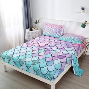 WINLIFE Mermaid Twin Sheets Set for Girls, Pink Aqua Colorful Fish Scales Sheet Set, Deep Pocket Sheets 3-Pieces (1+ Fitted Sheet, 1+ Flat Sheet, 1+ Pillowcase), Mermaid, Twin