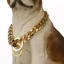Gold Chain Dog Collar 11/15/19mm Wide Stainless Steel Cuban Link Slip Choker Chew Proof Collar Training Walking for Small, Medium and Large Dogs 12in-26in (15mm,12'') (12inch (Fits dogs neck 8in-10in))