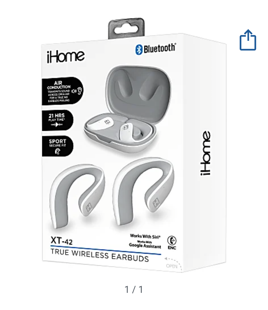 Bytech iHome XT 42 True Wireless Bluetooth In Ear Earbuds, White, HMAUBE238WT