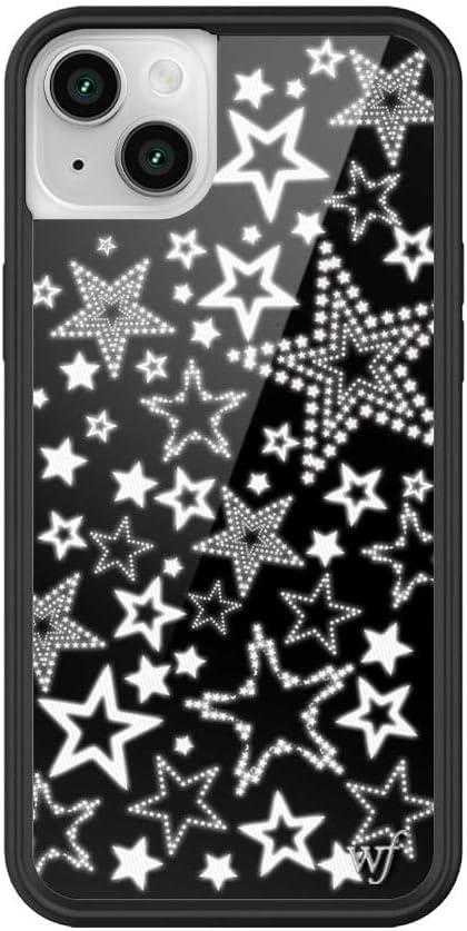 Wildflower Cases - Compatible with iPhone 13/14 | Protective Black Bumper, 6.5ft Drop Test Certified, Women Owned Small Business | Black White Stars Disco Trendy Cute | Star Girl