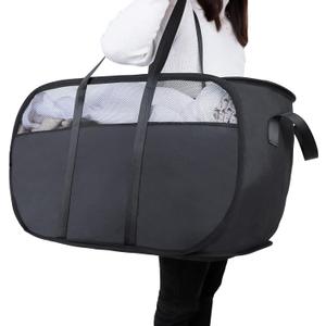 Pop Up Laundry Hamperwith Durable Handles collapsible laundry basketEasy to Open and Fold for college Dorm,kids roomtravel (Black)