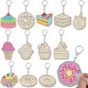 Trnayi 36 Pcs Dessert Craft Color Your Own Sweet Treat Keychains Unfinished DIY Coloring Ice Cream Wooden Donut Cupcake Crafts Blank Wood Painting Kits for Summer Art Donut Party Favors, 2.56 inches