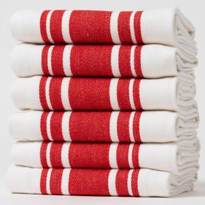 Kitchen Towels Set  Pack of 6 (20 x 30) Extra Large Premium Cotton Dish Towels for Kitchen  Super Striped Towels  Absorbent  100% Cotton  Hanging Loop  Red