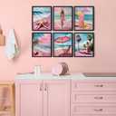 2 x 6pcs Pink Beach Wall Art Pink Summer Ocean Coastal Canvas Painting Coconut Girl Aesthetic Posters Prints Girly Nautical Bus Wall Decor Set for Girls Room Girls Dorm Home Decoration(8x10in Poster) (8L" x 10W")