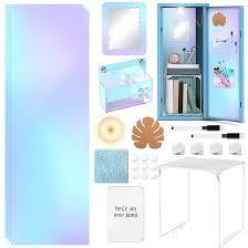 MotiMind 25 Pack Iridescent Locker Accessories, First Day of School Essentials with Locker Shelf, Locker Wallpaper, Mirror, LED Wireless Light, Pen Holder, Acrylic Magnetic Dry Erase Board, Locker Rug
