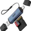 Acer SD Card Reader USB C, Dual Slots USB 3.0 Type C to Micro SD Card Adapter, Memory Card Reader for MicroSD, SDHC, SDXC, Compatible with Laptop, PC, iPhone16/15, MacBook, iPad Pro, Android-Midnight